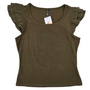 Pretty Garden Ruffle Sleeve NWT Women XL Cotton Blend Cottagecore Romantic Top